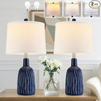 GRUENLICH Ceramic Table Lamp Set of 2 for Nightstand, 22.5" Modern Blue Bedside Lamp with 3 Adjustable Color Temperature, Bedroom Light for Living Room Desk End Table Office (2 LED Bulbs Included)
