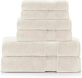 Premium Staple Cotton Bathroom Towel Set - Beige 600 GSM 6-Piece Luxury Bath Towel Set 1 Stripe - 2 Bath Towels, 2 Hand Towels & 2 Washclothes Set - High Absorbent & Quick Dry for Gym, Spa, Hotel