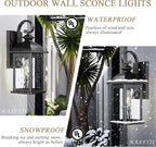Exterior Lighting Fixtures 15 Inch Black Outdoor Wall Lights with Water Ripple Glass for Porch Front Door E26 Socket