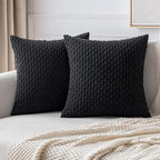 MIULEE Pack of 2 Decorative Throw Pillow Covers 20x20 Inch Soft Boho Striped Textured Corduroy Pillow Covers Modern Farmhouse Home Decor for Couch Bed Sofa Living Room Black