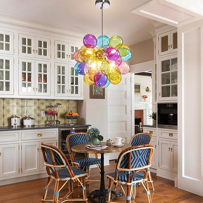 Longree Mini Bubble Ball Chandelier, Dia 20 inch Blown Multicolor Glass Pendant Light Fixture for Bedroom Study Bathroom Dining Room