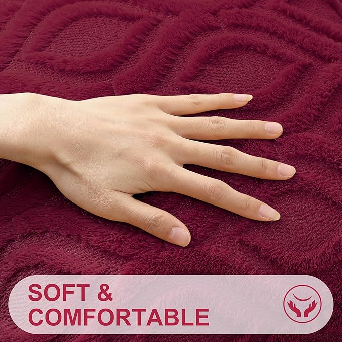 decorUhome Christmas Throw Pillow Covers 26x26 Inch Set of 2, Soft Plush Decorative Faux Fur Burgundy Solid Couch Pillow Covers, Accent Farmhouse Neutral Square Euro Pillow Cases for Sofa Living Room