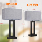 22" Tall Modern Living Room Lamps - Touch Bedside Lamps with USB C+A, 3 Way Dimmable for End Tables - Set of 2 (Grey & Black)