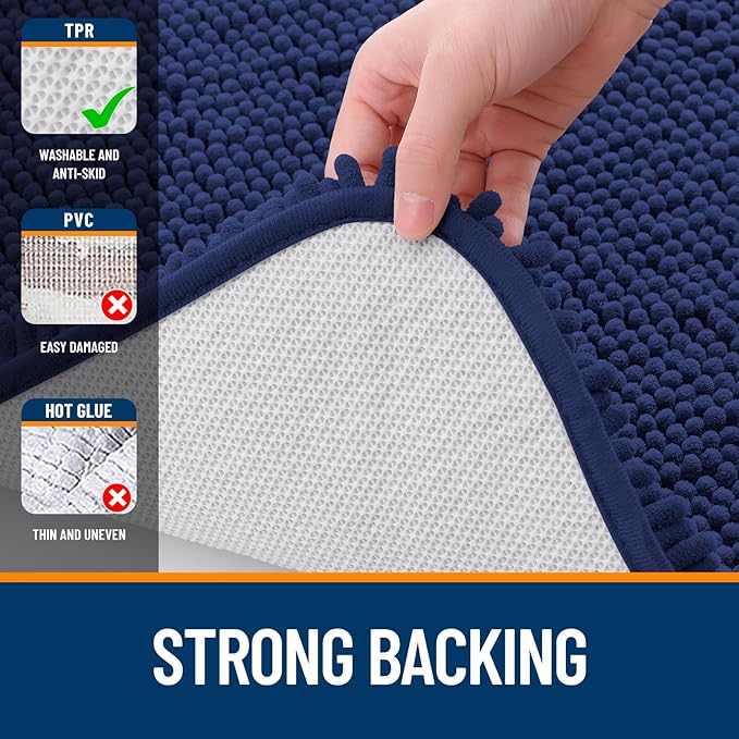 OLANLY Bathroom Rugs 30x20, Extra Soft Absorbent Chenille Bath Rugs, Rubber Backing Quick Dry, Machine Washable Bath Mats for Bathroom Floor, Tub and Shower, Home Decor Accessories, Twilight Sapphire