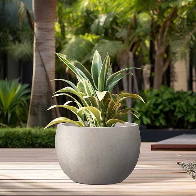 Kante 19.9" Dia Round Concrete Planter, Outdoor/Indoor Large Bowl Plant Pots with Drainage Hole and Rubber Plug for Garden Patio Balcony Home, Weathered Concrete