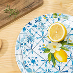 Bzyoo 12-Piece Melamine Dinnerware Set - Lemon Tiles | Lightweight, Durable, BPA-Free | Dishwasher Safe Dish Set for Indoor & Outdoor Use - Perfect for Camping, BBQs