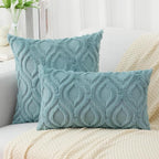 decorUhome Fall Throw Pillow Covers 12x20 Inch Set of 2, Soft Plush Decorative Faux Fur Aqua Solid Couch Pillow Covers, Accent Farmhouse Neutral Lumbar Euro Pillow Cases for Sofa Bed Living Room