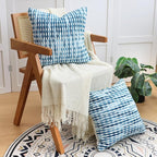 Boho Decorative Throw Pillow Covers 18x18 Inch, Chenille Tufted Pillow Cover Striped Textured Square Farmhouse Accent Pillowcase for Couch Sofa Bedroom Living Room, Blue White Stripe, 2 Pack
