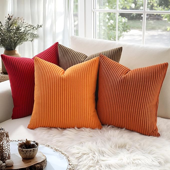 MIULEE Winter Pack of 2 Corduroy Soft Soild Decorative Square Christmas Throw Pillow Covers Set Cushion Cases Pillowcases for Sofa Bedroom Car 22 x 22 Inch Red