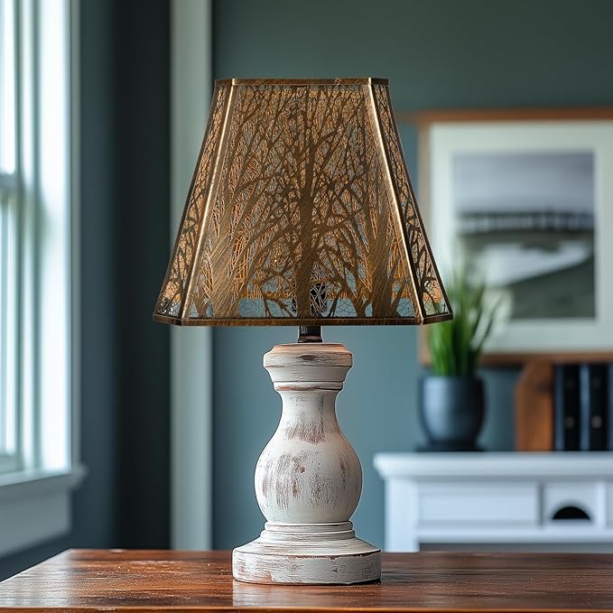 Rectangle Large Metal Lampshade Forest Etching Forest Lamp Shade Pattern Fits For Table Lamps And Floor Lamps Spider Fitter (8+6)" Top x (13.8+8)" Bottom x 11" High