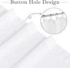 KGORGE White Linen Shower Curtain - Semi Sheer Lightweight Button Hole Half Privacy Quick Dry Shower Curtains for Bathroom Bathtub Decor, White, 72 x 90 inches Long, Hooks Included
