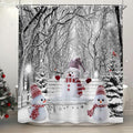 Winter Christmas Shower Curtain Set, Cute Snowman Cardinals Xmas Pine Tree Winter Snow Forest Scene Shower Curtain for Bathroom Decor, Farmhouse Holiday Gray Fabric Bath Accessory with Hooks, 72"x72"