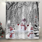 Winter Christmas Shower Curtain Set, Cute Snowman Cardinals Xmas Pine Tree Winter Snow Forest Scene Shower Curtain for Bathroom Decor, Farmhouse Holiday Gray Fabric Bath Accessory with Hooks, 72"x72"