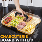 SpaceAid Charcuterie Board with Clear Lid, Portable Travel Cheese Cutting Boards for Picnic Accessories, Bamboo Serving Tray with Lids, House Warming Gifts, Black Handles, 8 Compartments
