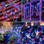 ILLUMINEW 4th of July Decorations 300 LED Red White and Blue String Lights Plug-in, 8 Modes 108ft Independence Day Fairy Lights for Patriotic Party Decor Indoor Outdoor