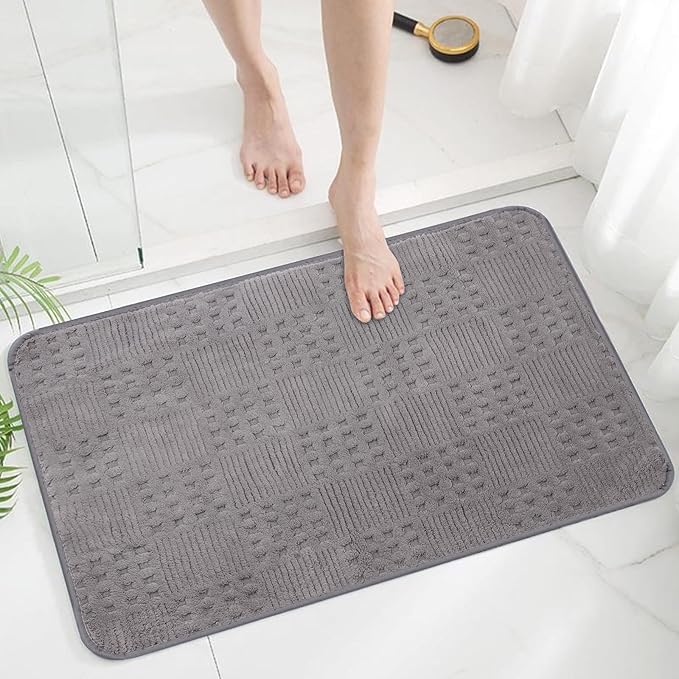 Bath Mats 30x20 Non-Slip Absorbent Bathroom Rug, Quick Dry Machine Washable Shower Tub Mat with Rubber Backing, Soft Floor Carpet for Bathroom Decor Waffle Grey