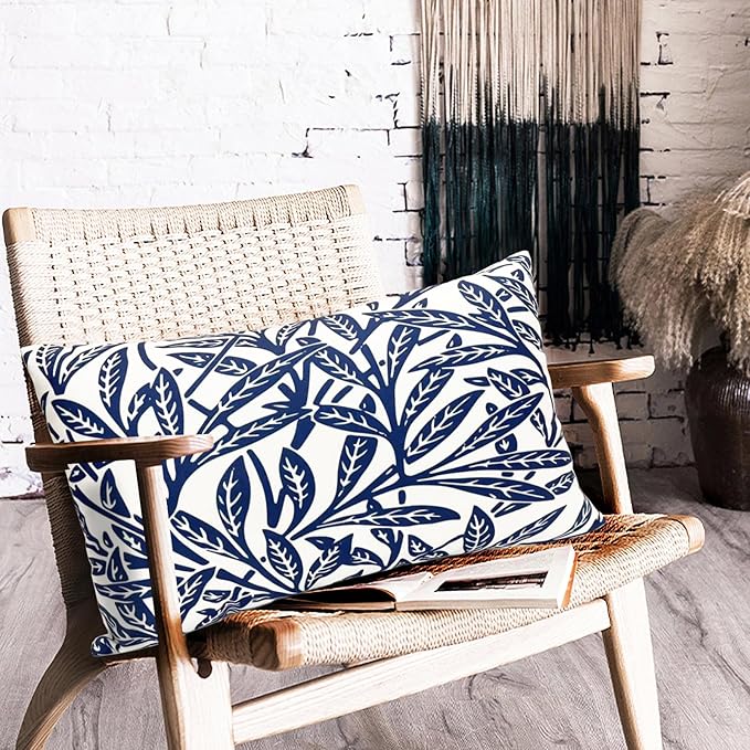 Decorative Throw Pillow Covers Set of 2 Blue Pillow Covers 12x20 inch Soft Short Plush Floral Throw Pillow Cases Square Farmhouse Outdoor Pillow Covers for Couch Sofa Bedroom Living Room