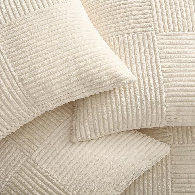 Topfinel Beige Pillow Covers Set of 4,Boho Throw Pillow Covers Soft and Cozy Velvet Double-Sided Designs,Mix and Match for Couch Boho Farmhouse Fall Home Decor 20x20 Inch