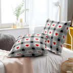 Love Hearts Throw Pillow Covers 18x18 Inch – Pack of 2 Black and White Checkered Plaid Romantic Cotton Hidden Zipper Pillowcases for Couch Sofa Chair Bed Porch Farmhouse Home Decor