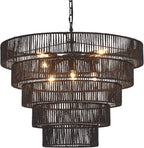 25.6" Large Black Rattan Chandelier Farmhouse 8-Lights Boho Hand Woven Bamboo Black Chandeliers Light Fixture Rustic Drum Wicker Chandelier for Dining Room, Kitchen, Living Room, Bedroom, E12
