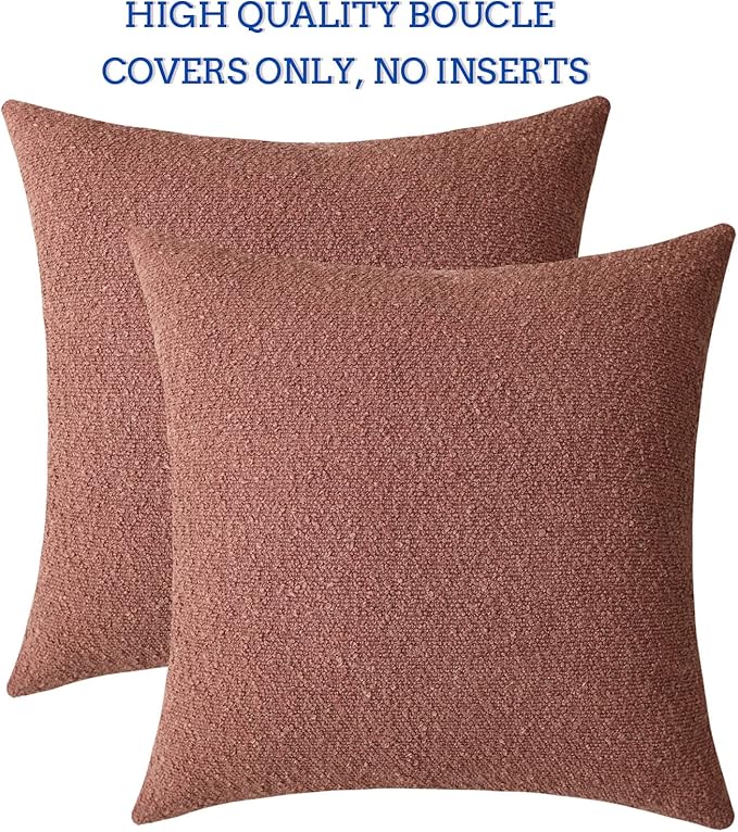 Jeneoo Dusty Rose Decorative Square Thick Accent Throw Pillow Covers Fine Textured Boucle Couch Cushion Case for Livingroom Sofa Decor, Set of 2, 20 x 20 Inch