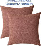 Jeneoo Dusty Rose Decorative Square Thick Accent Throw Pillow Covers Fine Textured Boucle Couch Cushion Case for Livingroom Sofa Decor, Set of 2, 20 x 20 Inch