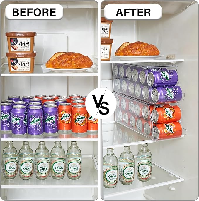Prsildan Large Soda Can Organizer with Lid, Rolling Soda Dispenser for Refrigerator, Clear Acrylic Drink Dispenser for Fridge Organizer Bins - Stackable Pantry Storage - Holds 12 Cans Each - 2 Pack