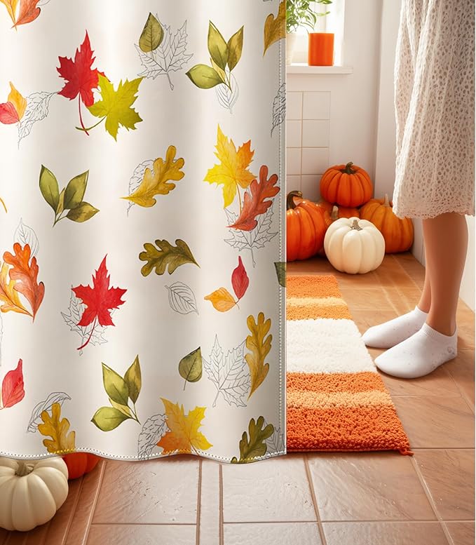 MAMUSE Fall Shower Curtain for Bathroom Stall Cute Decorative Waterproof Unique Design TeenWomen Cortinas de Baño Bathtub 72 x72 Inch, Red Leaves