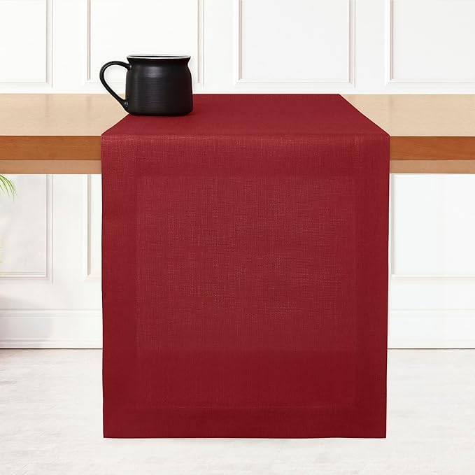 D'Moksha Homes Linen Red Table Runner 120 Inches Long - 100% Pure Linen Dining Table Runner 14 x 120 Inch for Fall, Autumn and Halloween - Machine Washable