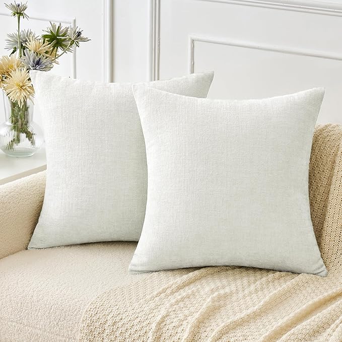 MIULEE Pack of 2 Christmas Couch Throw Pillow Covers 20x20 Inch Soft White Chenille Pillow Covers for Sofa Living Room Solid Dyed Pillow Cases
