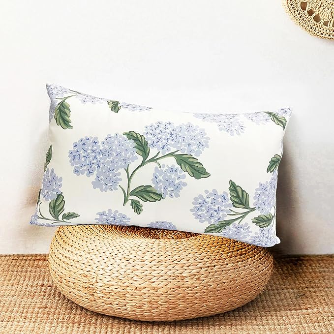 Decorative Throw Pillow Covers Set of 2 White Hydrangea Pillow Covers 12x20 inch Super Soft Short Plush Square Floral Throw Pillows,Farmhouse Outdoor Pillow Covers for Couch Living Room