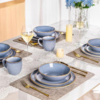 AmorArc Ceramic Dinnerware Sets,Handmade Reactive Glaze Stoneware Plates and Bowls Set,Highly Chip and Crack Resistant | Dishwasher & Microwave Safe Dishes Set,Service for 8 (24pc)-Reactive Blue