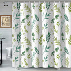 Green Leaves Shower Curtain, Watercolor Plant Floral Eucalyptus Leaf Bathroom Shower Curtain Sets, Botanical Decor Rustic Nature Art Boho Fabric Bath Curtain with Hooks 72x72 Inch