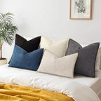 decorUhome Decorative Outdoor Throw Pillow Covers 18x18 Set of 2, Square Linen Farmhouse Euro Pillow Covers with Stitched Edge, Rustic Neutral Pillow Covers for Couch, Sofa, Living Room, Dark Grey