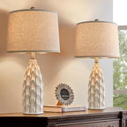 Ceramic Table Lamps Set of 2, 23.75" Modern Farmhouse Bedside Lamp - Cream Nightstand Lamps for Bedroom, Boho Living Room End Tables, Small Office Desk Lamp Decor