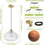 Glass Pendant Lights Kitchen Island, Brass Gold Pendant Lighting Fixtures, Modern Hanging Ceiling Light with 11'' Striped Clear Glass Shade for Farmhouse Dining Room Bedroom Hallway(1 Pack)