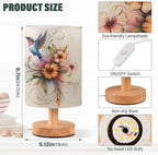 Table Lamp Hummingbird Floral Flower Nightstand Lamp with Wood Base Fabric Lamp Shade Bedside Desk Lamp for Living Room Bedroom Kids Room Office