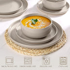 LIANYU Plates and Bowls Dish Sets for 4, 12PCS Stoneware Dinnerware Set, Speckled Dishware Includes Dinner Salad Plates, Cereal Bowls, Scratch Resistant, Milky Brown