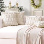 OTOSTAR Set of 2 Soft Plush Short Wool Velvet Decorative Throw Pillow Covers Square Luxury Style Cushion Case Pillow Shell for Sofa Bedroom Christmas Tree Cream Beige, 12x20 Inch