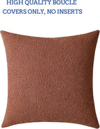 Jeneoo Ocher Decorative Square Thick Accent Terracotta Throw Pillow Covers Fine Textured Boucle Couch Cushion Case for Sofa Decor, Set of 2, 20 x 20 Inch
