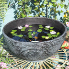 Sungmor Large Garden Bowl Planter Water Plant Pot, Miniature Landscaping Succulent Planter, 15.6 Inch Marble Texture Water Lily Pots, Small Fountain Base Mini Fish Pond Bird Bath