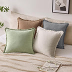 Woaboy Decorative Linen Fringe Throw Pillow Covers Boho Farmhouse Soft Euro Accent Pillowcases with Tassels for Bed Couch Sofa Livingroom Bedroom,24x24 Inch Set of 2,Sage Green