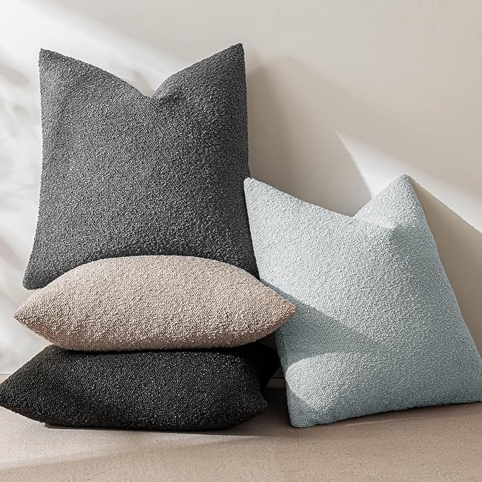 MIULEE 12x20 Inch Decorative Lumbar Throw Pillows for Bed Set of 2 Textured Boucle Neutral Winter Throw Pillow Covers Light Blue Accent Solid Pillowcases Sofa Livingroom Home Decor