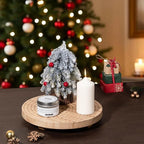 zoocatia Round Decorative Tray Farmhouse Bathroom Decor Wood Riser Kitchen Countertop Organizer for Perfume, Candle, Plant, 9 inch Burlywood