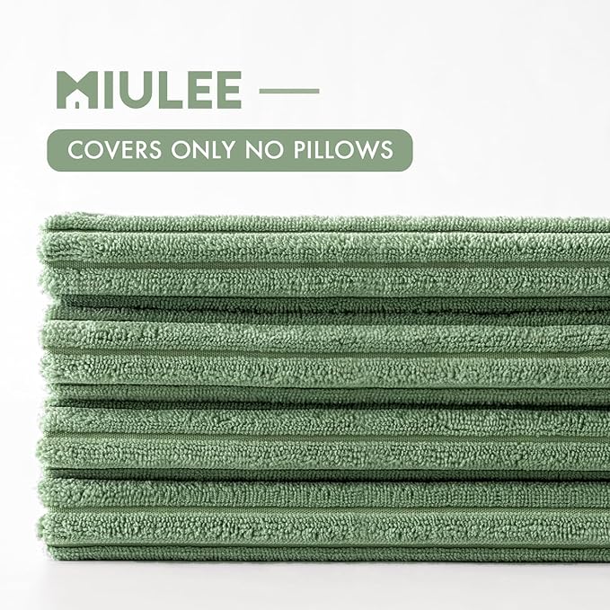 MIULEE Boho Farmhouse Throw Pillow Covers 18x18 Inch Set of 4 Mordern Nordic Cushion Covers Soft Corduroy Home Decor for Couch Bed Sofa Living Room Sage Green