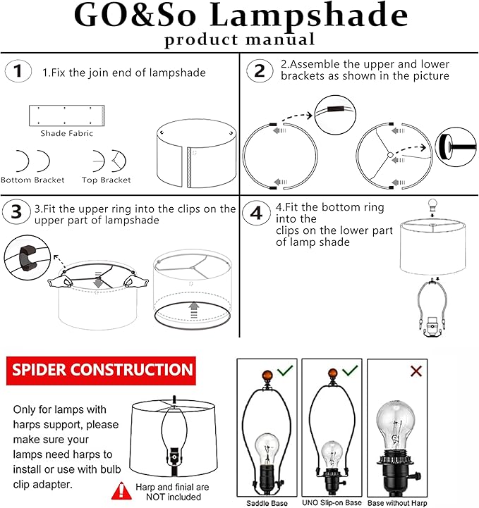 Drum Lamp Shades Larges (2 Pack), Modern Farmhouse Lampshades Beige for Floor&Table Lamps Replacement Living Room/Bedroom，14"Top×16"Bottom ×11"High(Spider), Required Assembly，By GO&SO