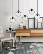ARIAMOTION Pendant Lights Kitchen Island 3 Pack Hand Blown Glass Modern Farmhouse Lighting Clear Seeded Bubbles Dining Room Table Coffee Bar Counter Brushed Nickel Globe Shape 7.5 Inch Diam