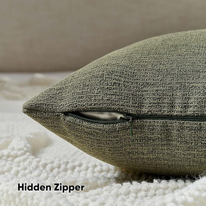 FUTEI Moss Green Chenille Decorative Throw Pillow Covers 26x26 Inch Set of 2,Soft Cozy Faux Linen Textured Euro Pillow Shams,Farmhouse Home Decor for Couch Living Room