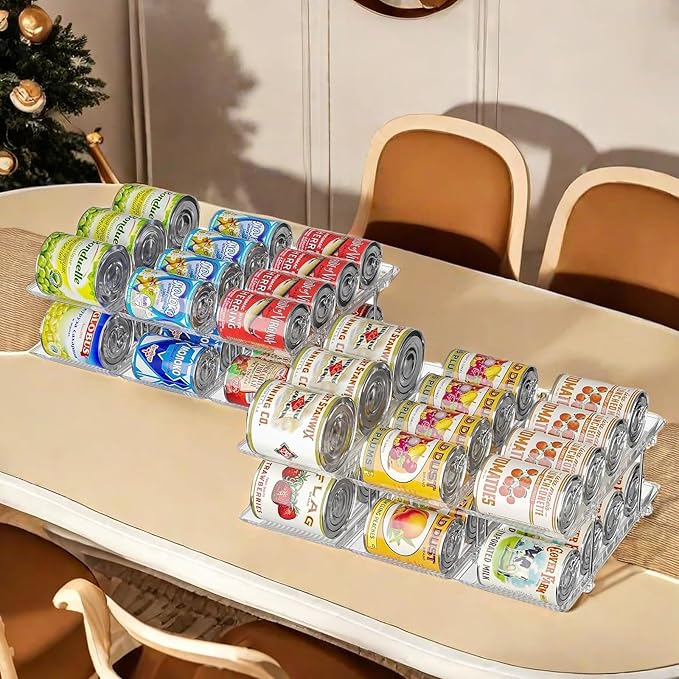 Can Organizer for Pantry Free Combination Can Dispenser, Clear Thickened 2 Pack 2-Tier Storage Rack for 48 Cans Suitable for Cabinet Pantry Fridge Countertop (3 * 2)