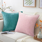 decorUhome Couch Throw Pillow Covers 24x24 Set of 2, Decorative Soft Euro Neutral Chenille Pillow Covers with Elegant Design for Sofa Bed Living Room Home Decor, Teal